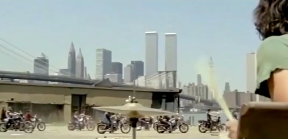 Bronx Warriors (1982): skyline cameo of the World Trade Center, both towers (with antenna)