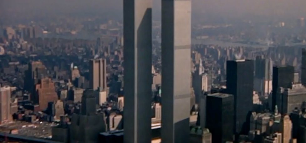 Three Days of the Condor (1975): skyline cameo of the World Trade Center, both towers (no antenna)