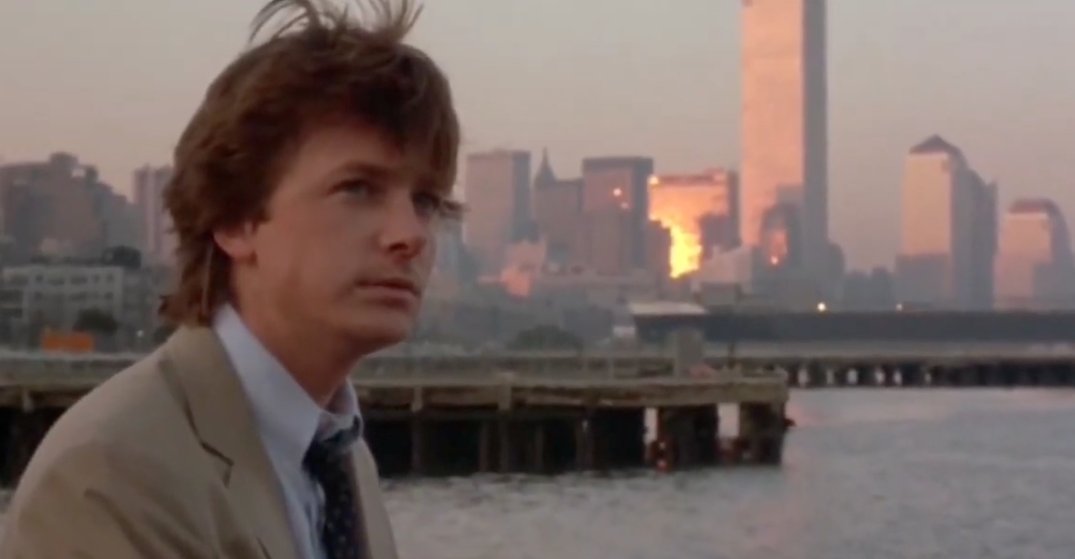 Bright Lights, Big City (1988): skyline cameo of the World Trade Center, both towers (with antenna)