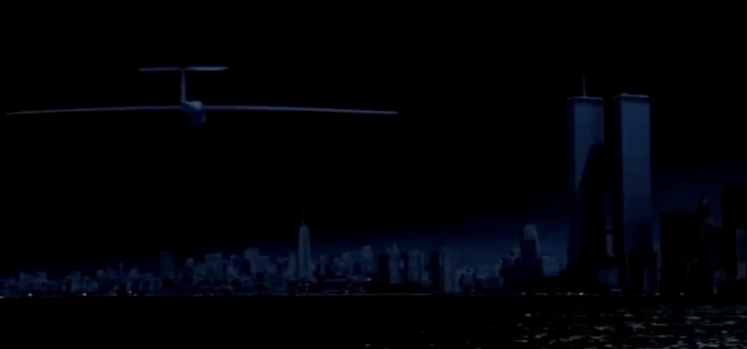 Escape from New York (1981): skyline cameo of the World Trade Center, both towers (with antenna)