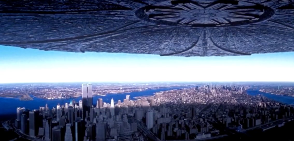 Independence Day (1996): plot location of the World Trade Center, both towers (with antenna)